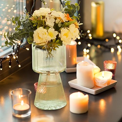 Miniatura 5 de CEWOR Jarrón acanalado de cristal transparente, jarrón moderno de 7.5 pulgadas para centro de mesa, florero para decoración rústica de mesa de boda