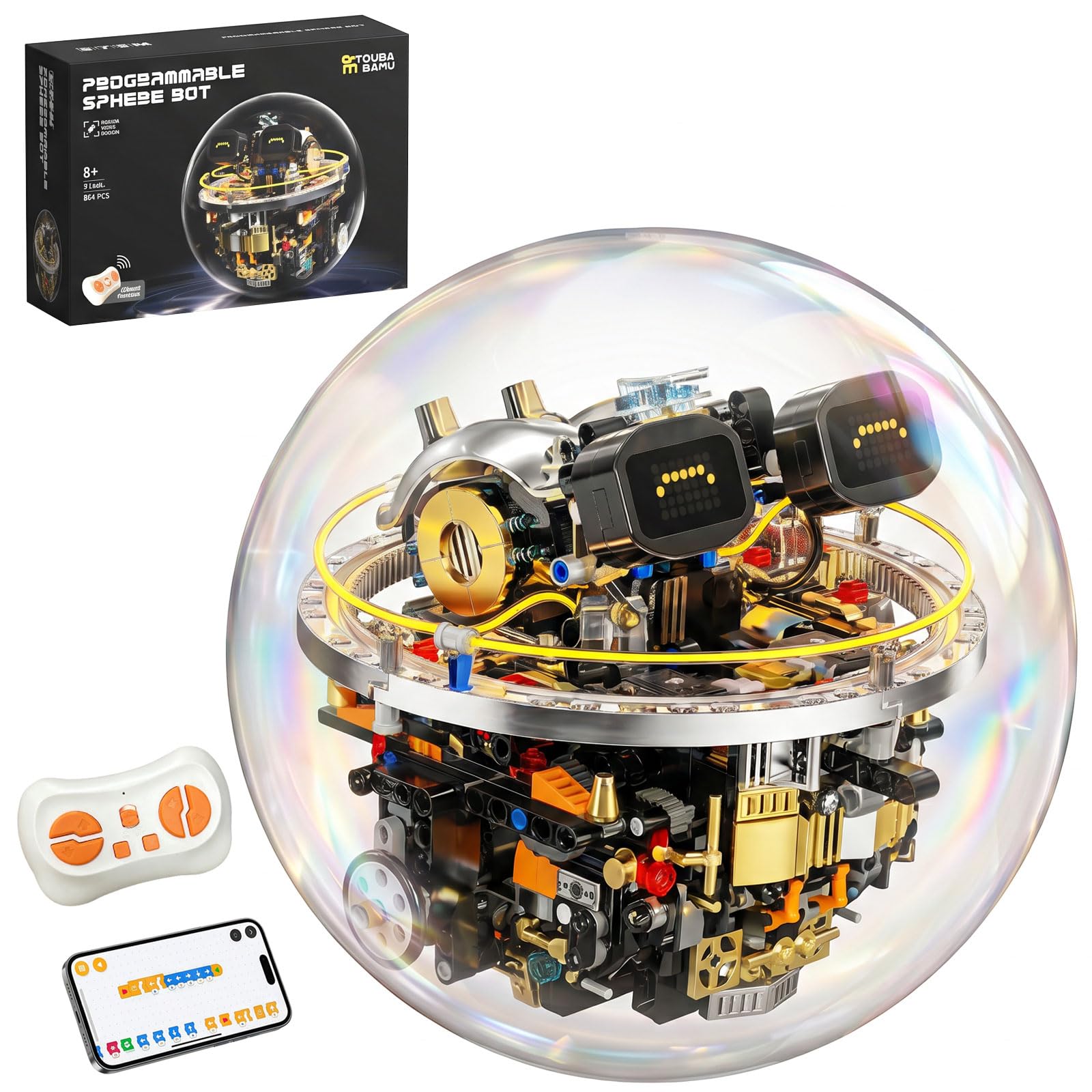 Roboter Bausatz ab 8 Jahren, Programmierbarer STEM Roboter, 804 Teile Technik Spielzeug, APP & RC Steuerung, Sphärischer RC Roboter für Kinder, 17 LED Ausdrücke, Lernspielzeug