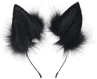 QinRuan Fox Cat Long Fur Ears Hair Headwear Wolf Animal Anime Halloween Cosplay Costume