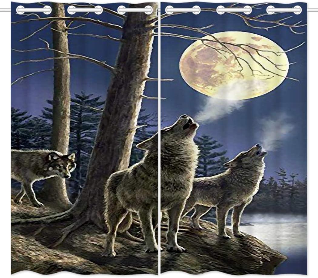 One-Day Sale: Up to 70% Off HommomH 42 x 84 inch Curtains (2 Panel) Grommet Top Darkening Blackout Room Wolf Moon