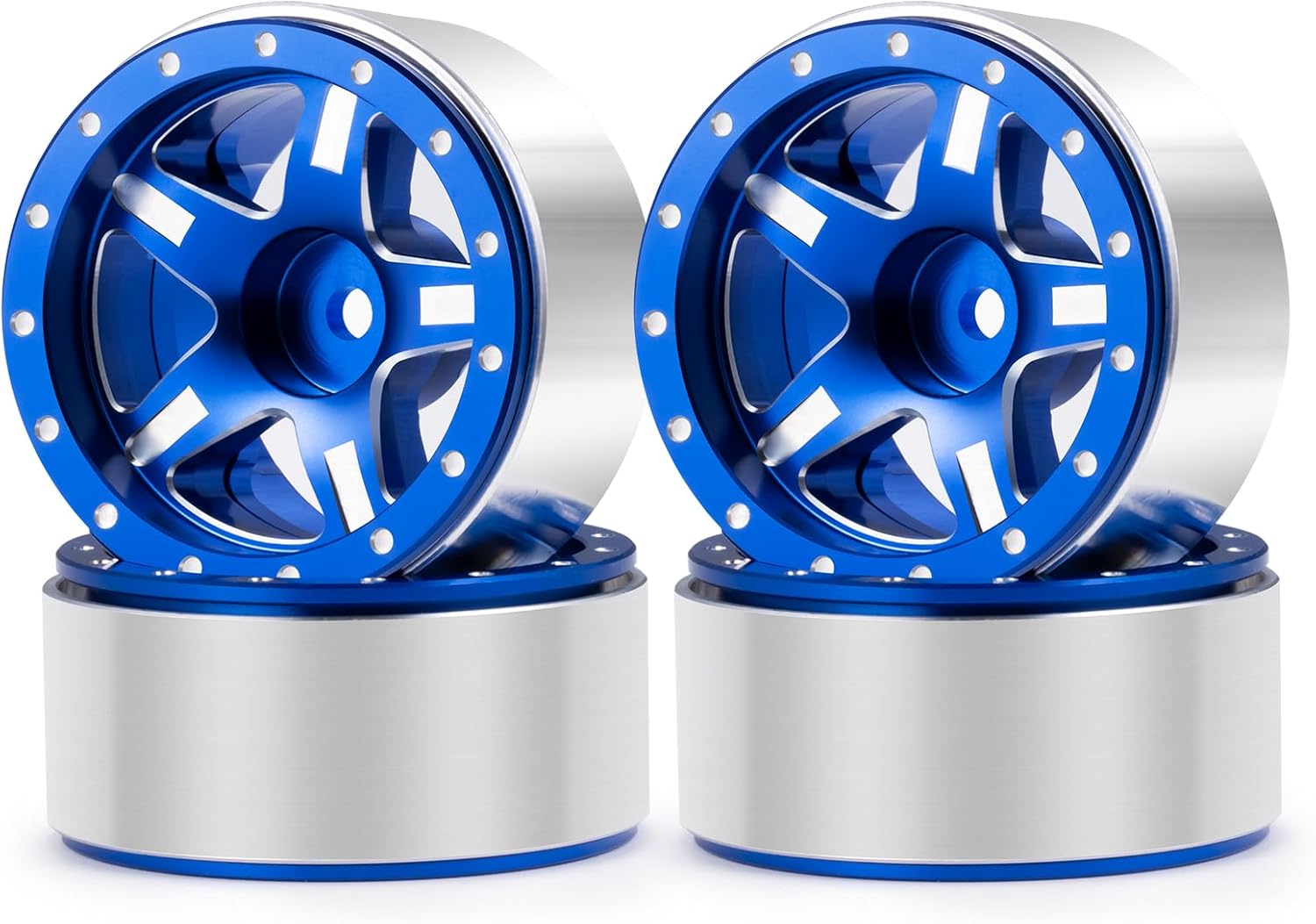 RCHUBAM 1.3 Beadlock Wheels with 5-Spoke Aluminium 1.3in RC Wheel Rims 72g Compatible with TRX4-M SCX24 Upgrade 1/24 1/18 RC Crawler Car Upgrade Parts #A (Blue)