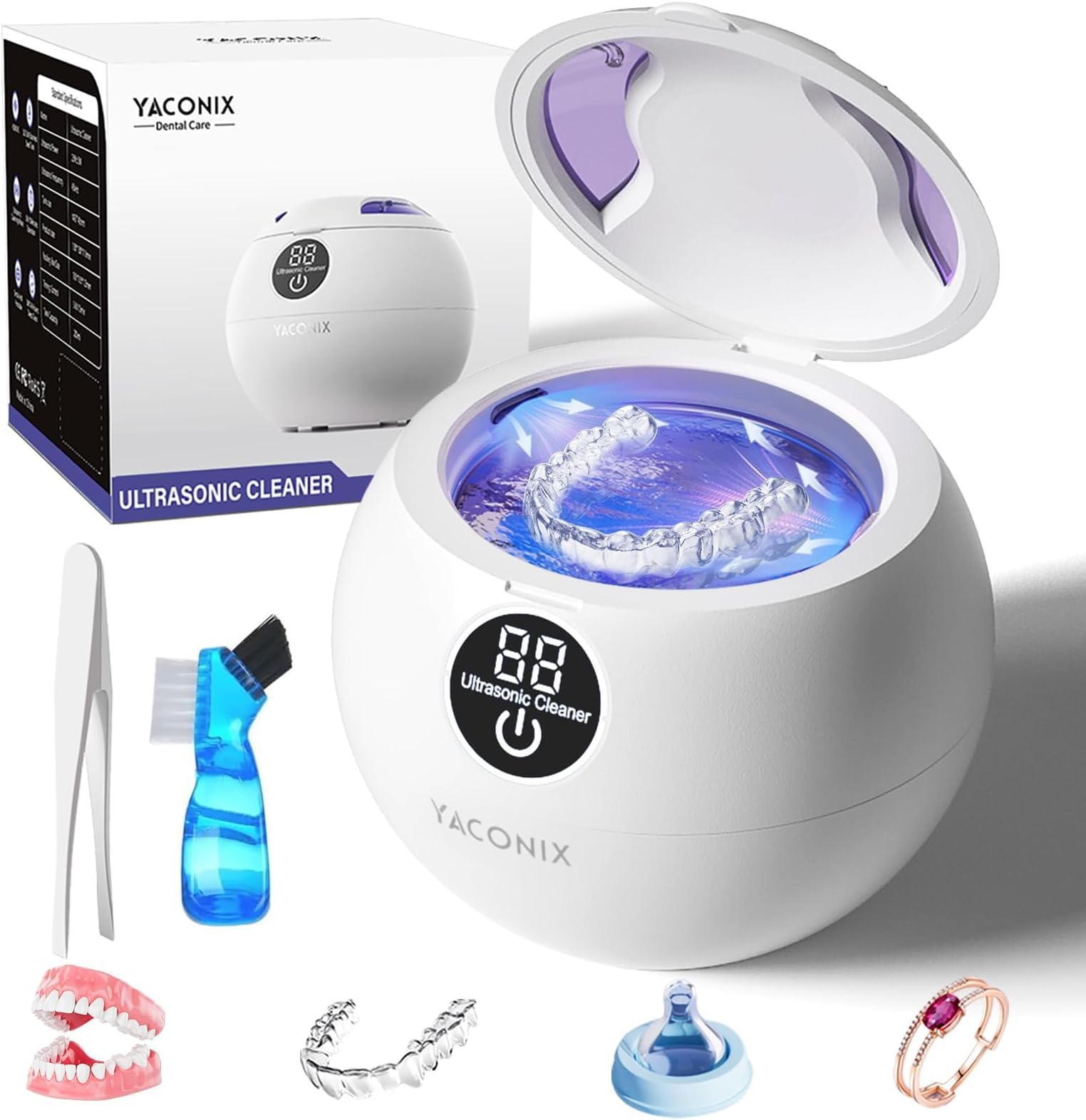 Ultrasonic Retainer Cleaner Machine 45kHz Dental Retainer Cleaner with 3 Modes and Digital Timer Mouth Guard for Retainer Clean, Denture Clean,Braces, Aligner, Jewelry 200ML