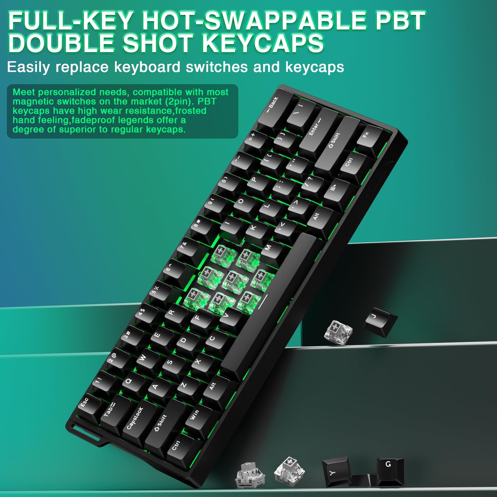 TZMRIT x Aula WIN60 HE, Clavier de jeu mécanique à 60 % avec câble, interrupteur magnétique échangeable à chaud, mode action-arrêt rapide, taux de réglage 8000 Hz, RVB petit