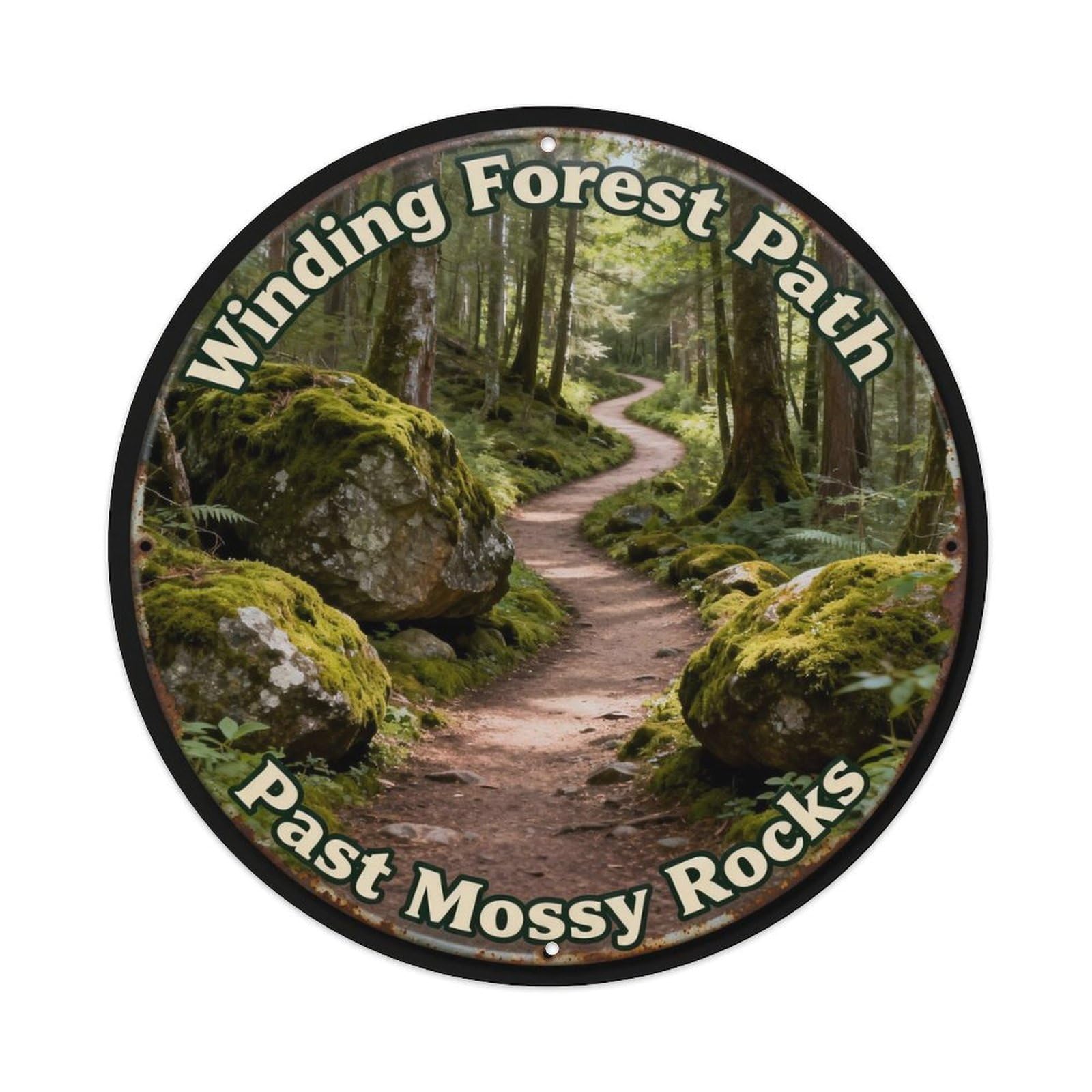 Winding Forest Path Past Mossy Rocks Metal Tin Sign Plaque
