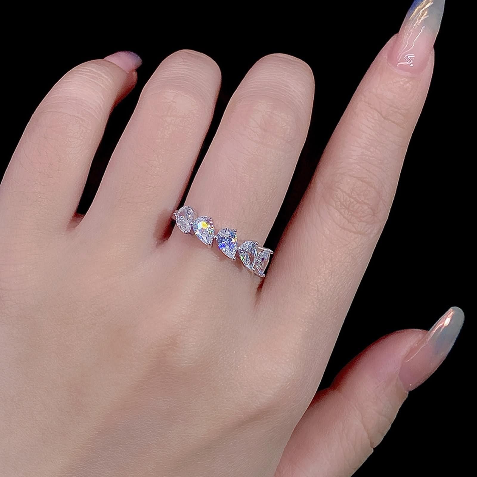 Anillo de Matrimonio para mujer, juego de anillos de boda de 4 x 6 mm, moissanita, oro blanco/platino 950