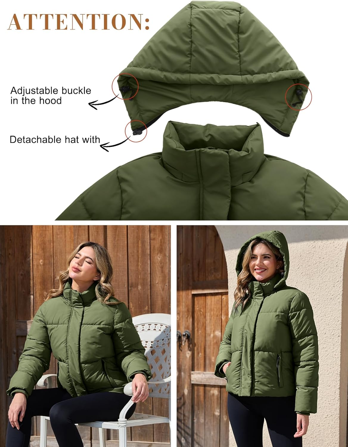 PEHMEA Women's Winter Cropped Puffer Jacket, Full Zip Thicken Short Coat with Detachable Hood - Image 5