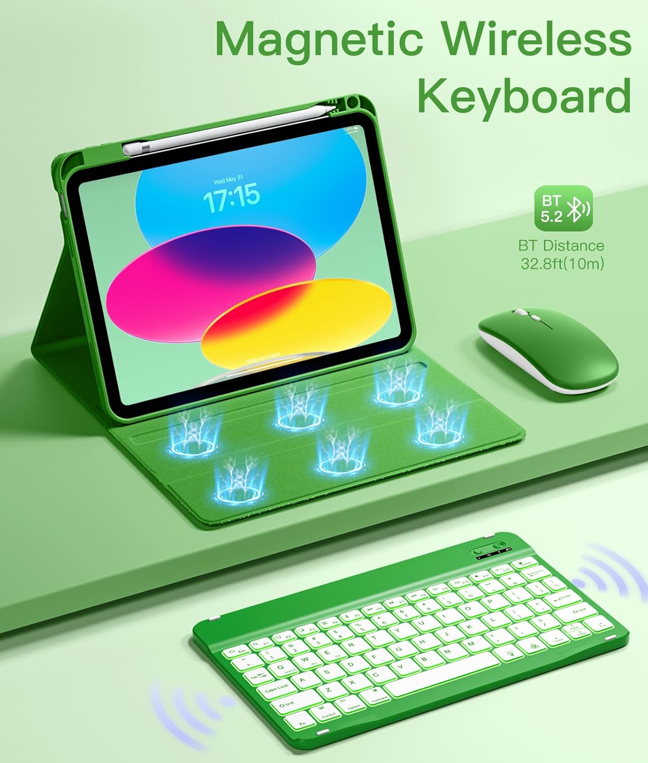 Hamile for iPad A16 Case with Keyboard - Mouse Backlit Wireless Detachable Keyboard Glitter Folio Cover with Pencil Holder for iPad 11th Gen A16 11-inch 2025 10th Generation 10.9 Inch 2022 - Green