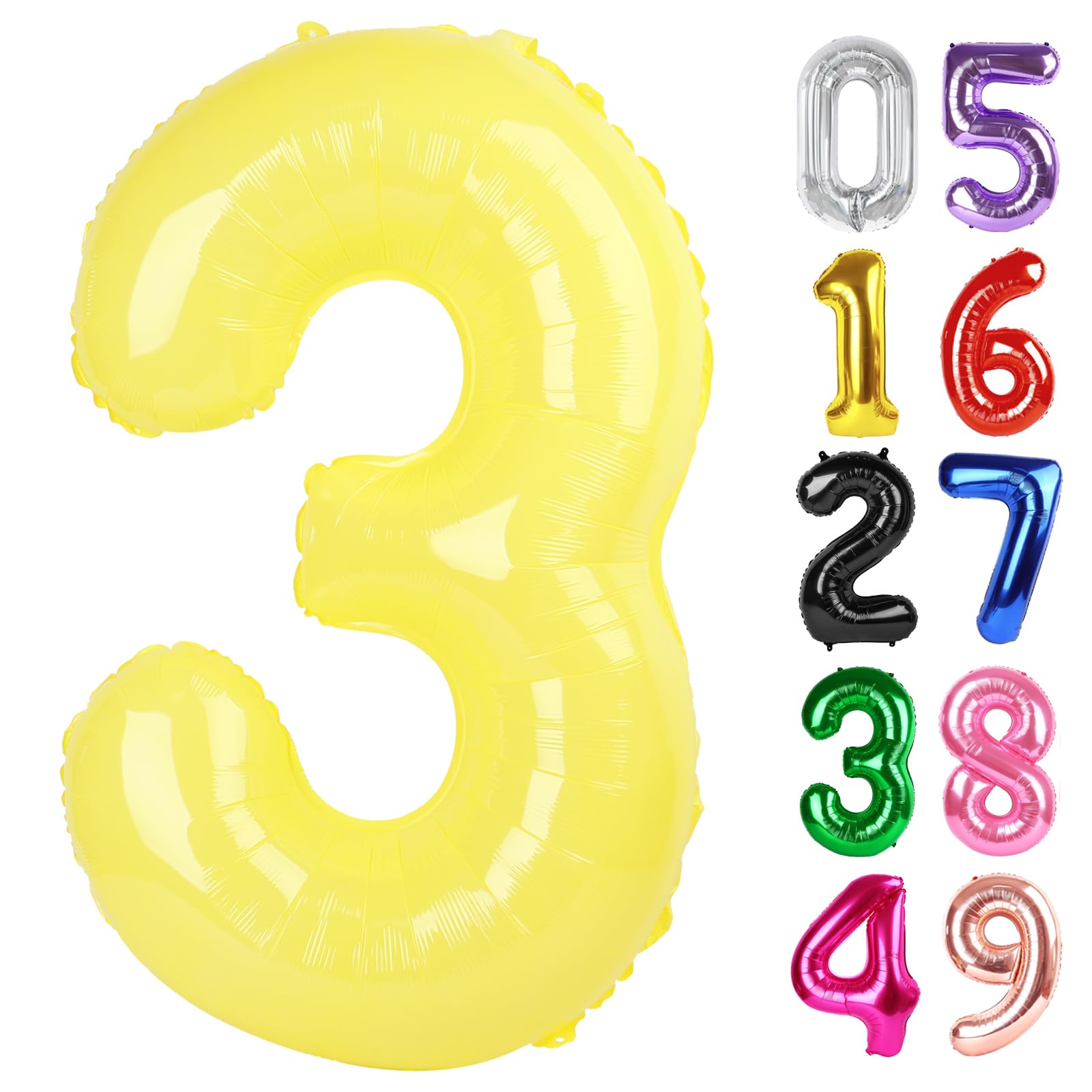 Yellow Number 3 Balloon 40 Inch, 3rd Birthday Party Decorations Men Women