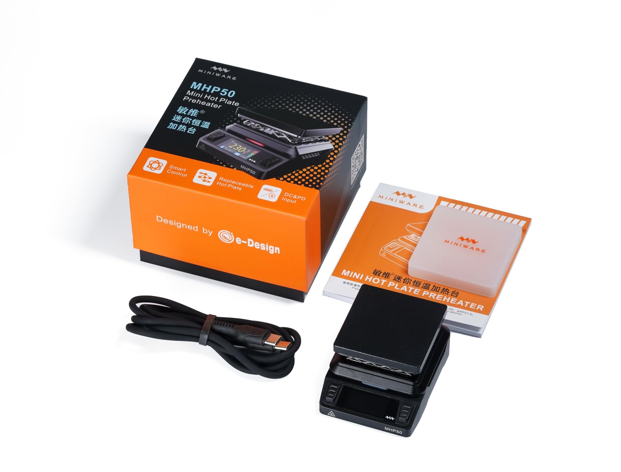 Charmgle Mini Hot Plate Preheater Soldering Station MHP50 Portable Smart Constant 100-350°C Heater Platform 50mm Heating Area Original Welding Tool (MHP50-BS50)