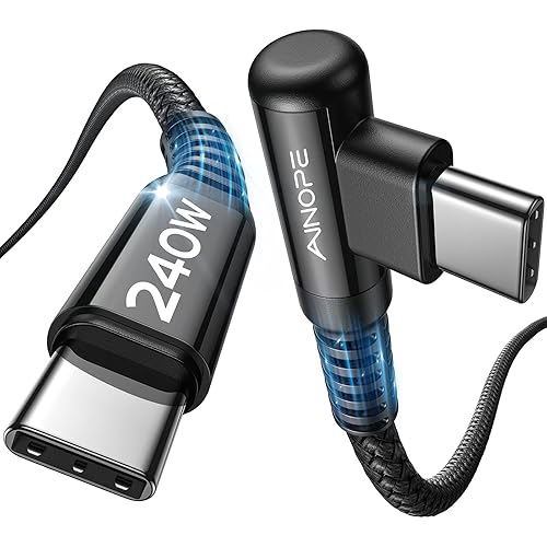 AINOPE 240W High Speed USB C Cable [6.6ft] USBC to USBC Cable, Right Angle C to C Cable Fast Charging Compatible with iPhone 16 Charger Cord, iPad Pro,MacBook Air 2024 M4,Samsung Galaxy S24, Black