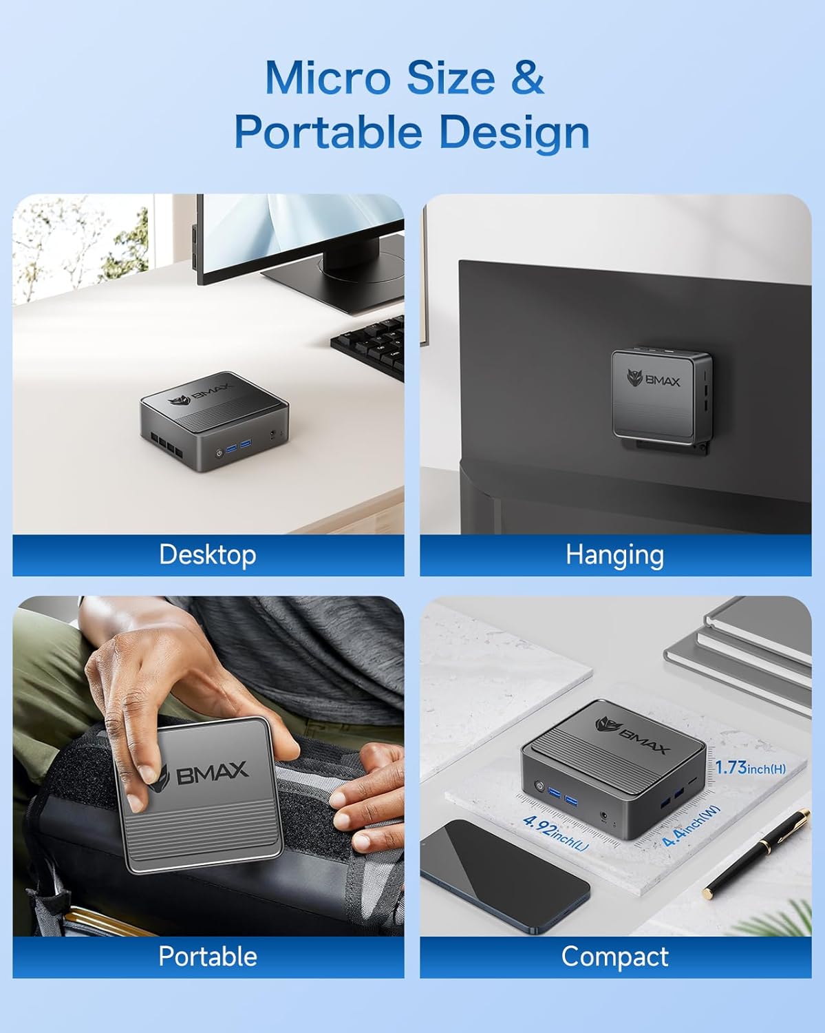 Bmax B3 Mini PC 8GB RAM/ 256GB SSD Intel 11th Gen N5095 Up to 2.9GHz Mini Desktop Computer, 4K Dual-Screen Display Push-Pull Cover Micro PC HDMI×2 / Gigabit Ethernet W-11 Pro