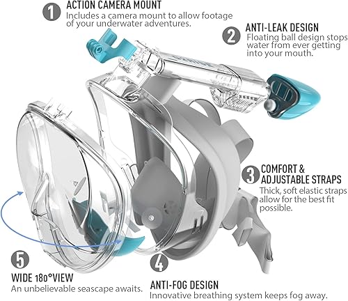 Miniatura 5 de G2RISE Máscara de esnórquel de cara completa para adultos, equipo de esnórquel para niños con soporte de cámara desmontable, respiración segura,