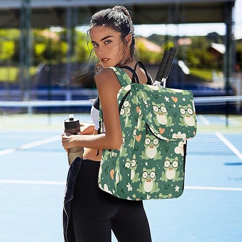 Miniatura 7 de Bolsa de tenis para mujeres y hombres, transpirable, verde, lindas ranas, cubierta de raqueta de tenis de primavera, capacidad para 2 raquetas para