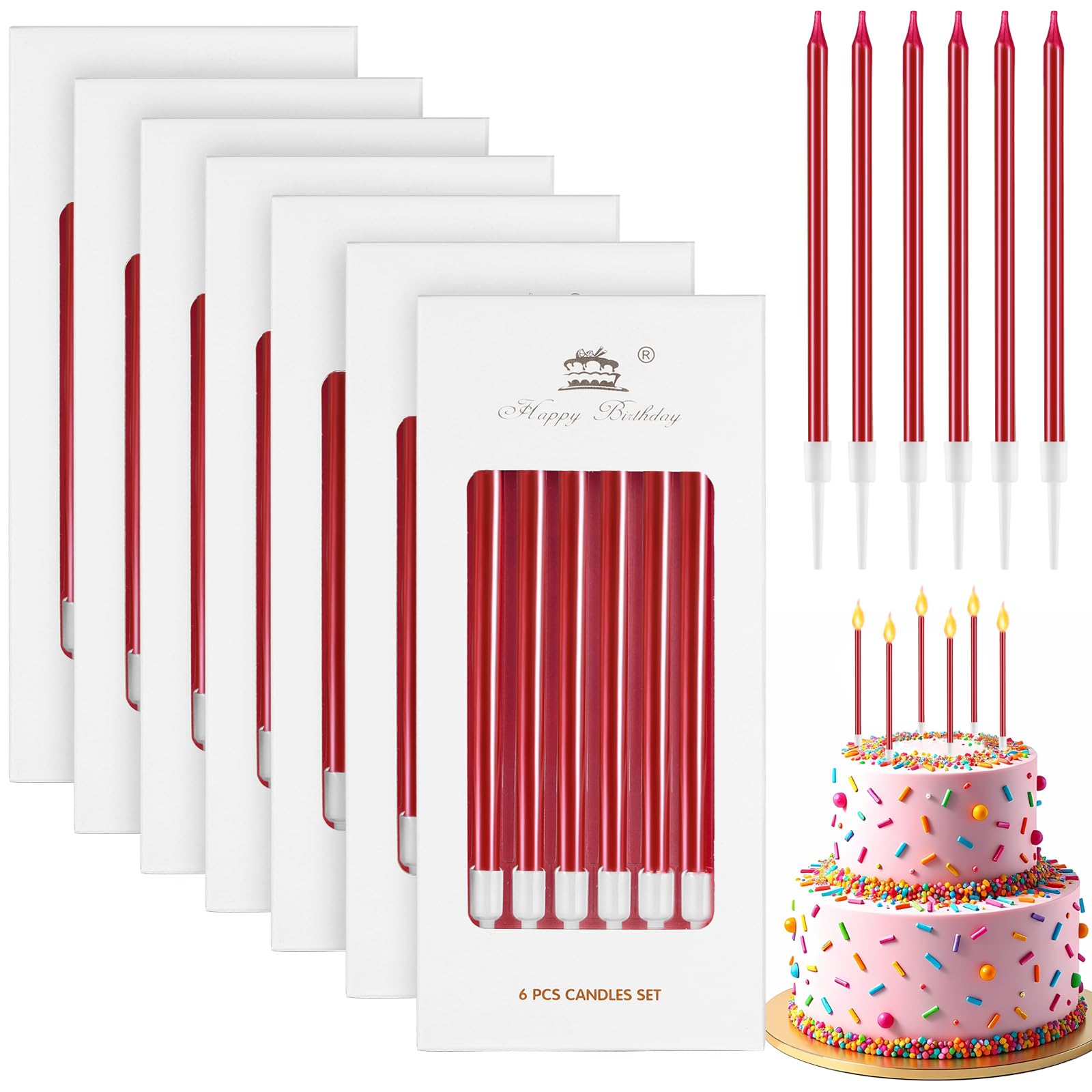 Annickee 42 Pièces Bougie Anniversaire, Bougies de Gâteau D'anniversaire, Bougies Anniversaire Adulte Longue avec Supports, Bougie Gateau Anniversaire [Classe énergétique A+++] (Champagne