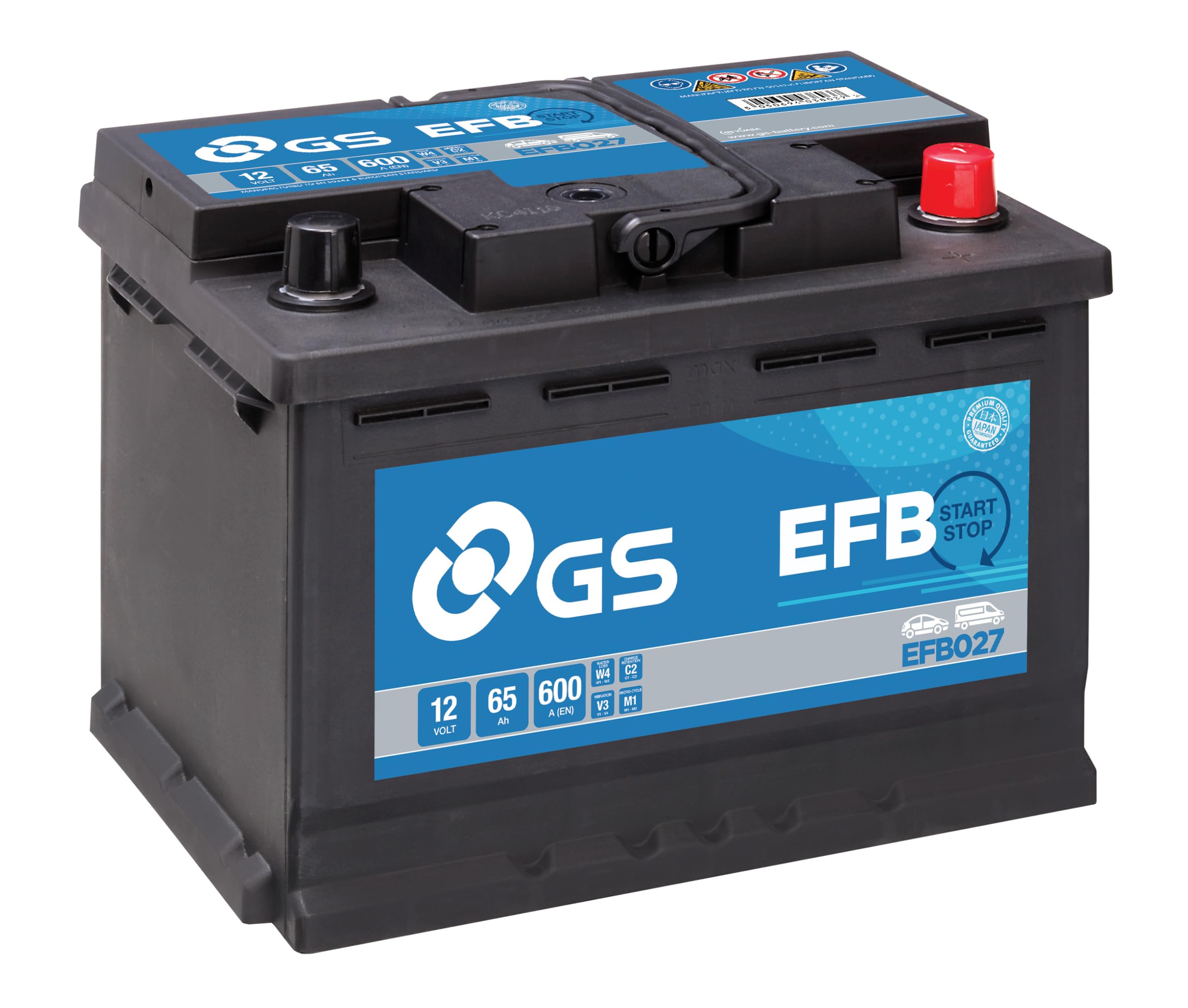 GS EFB027 12V 65Ah 600 CCA EFB Start Stop Car, Truck & Van Battery
