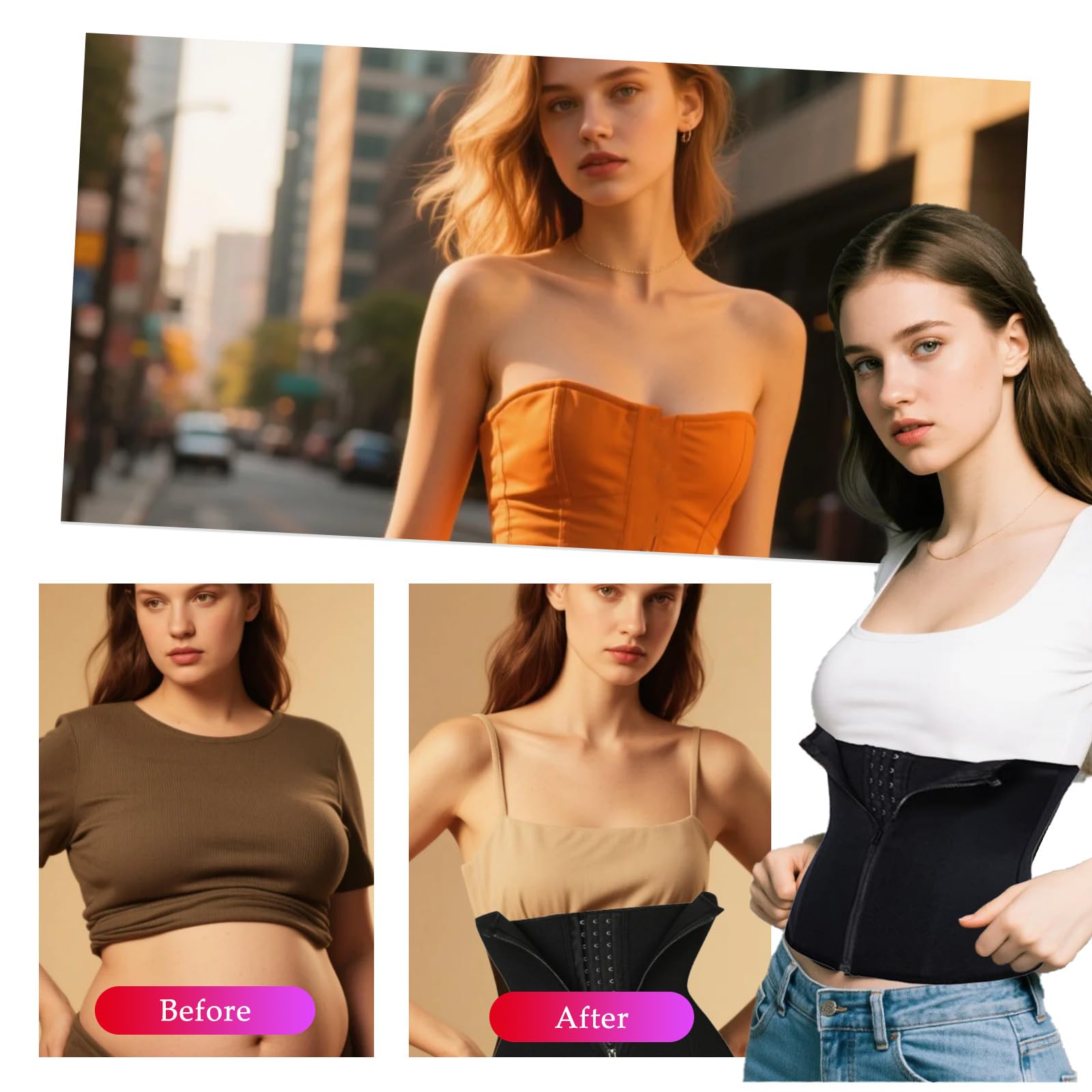 Gorset do modelowania talii, damski gorset pod biustem, pas modelujący do pocenia dla kobiet, modelujący sylwetkę z podparciem pleców, regulowane zapięcie na haczyki i oczka, pas modelujący brzuch do