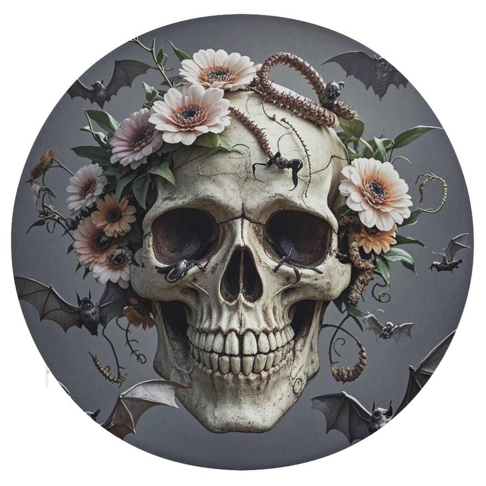FekiLoot Skull Flower Seat Cushion Comfort Memory Foam Seat Cushion Chair Pad Soft Round Stool Cushion Chair Cushion Removable Washable Cover for Home Office Outdoor Bistro 15.35 Inch