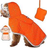 Vista 13 de SlowTon Chubasquero para perros, chaqueta de lluvia ajustable para perros con capucha transparente de doble capa, poncho impermeable con tiras