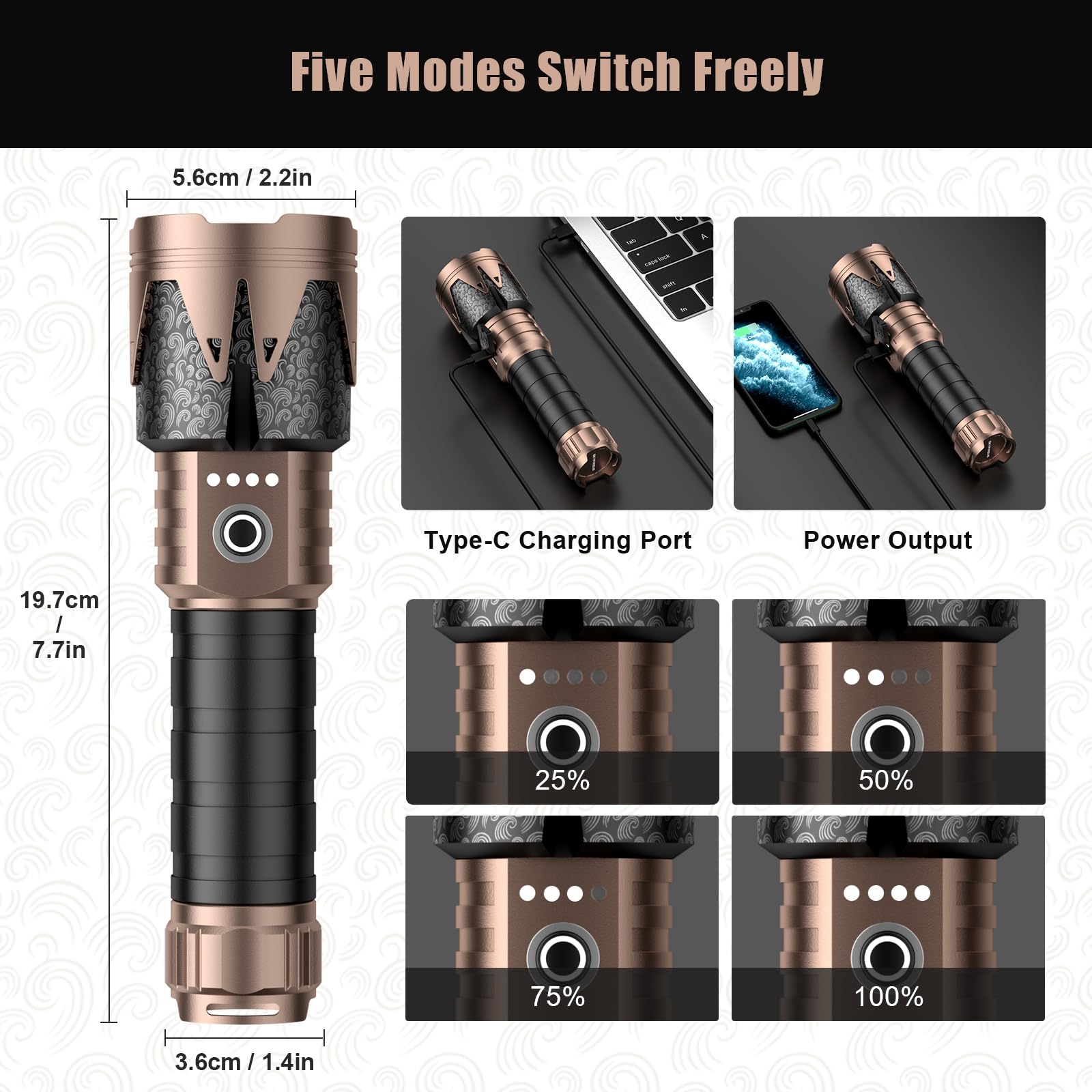 SKYFIRE LED Flashlight High Lumens,99000lm Super Bright Rechargeable Flashlight,Zoomable,Four Modes,Powerbank Waterproof Tactical Flash Light For Camping Essentials,Outdoor & Home Emergencies-No Lens - View #10