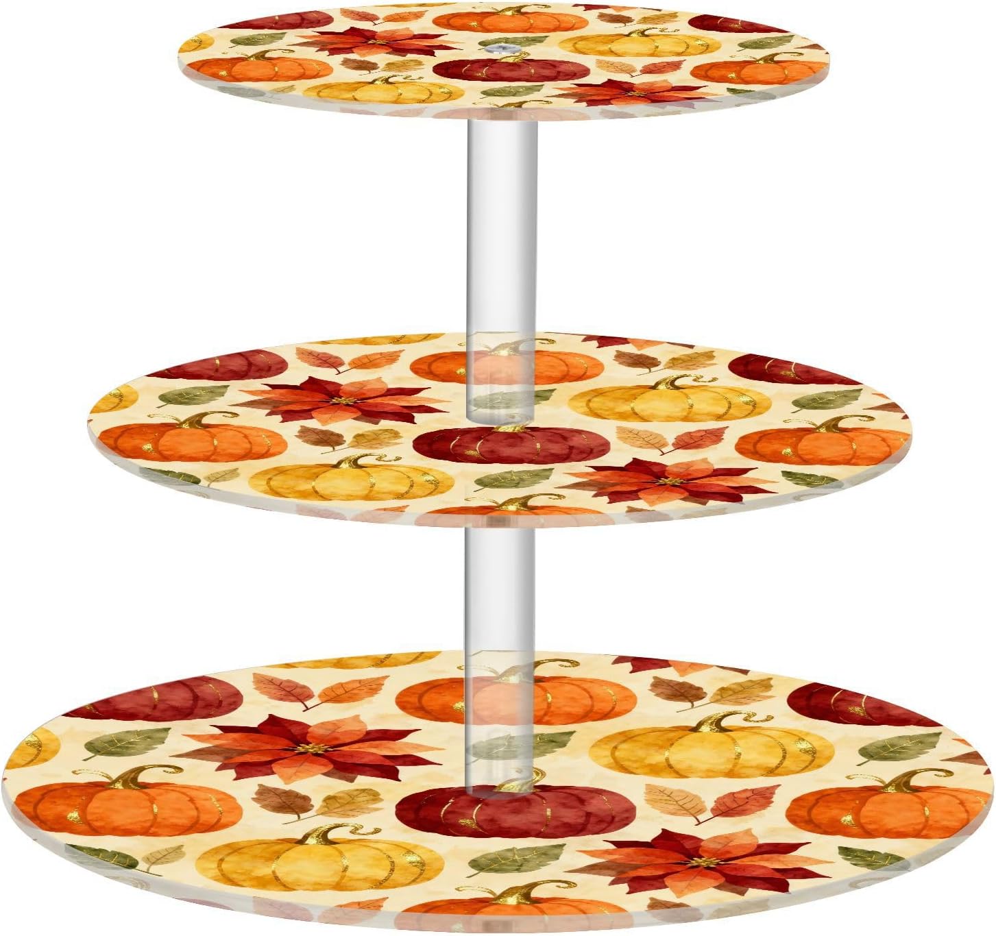 Autumn Fall Pumpkin Maple Leaves Thanksgiving 3 Tier Acrylic Cupcake Stand, Cupcake Stand for 34 Cupcakes for Weddings,Christmas,Holidays,Parties,Birthday,Printed Cupcake Tower 23302075