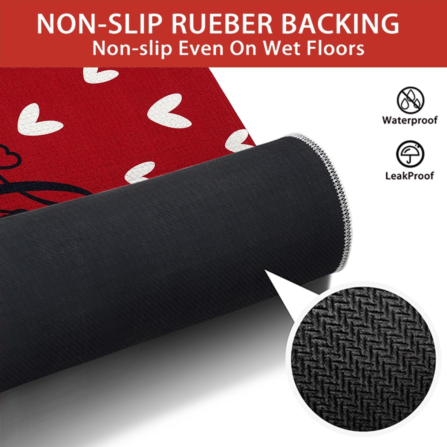 Valentine's Day Bath Mats for Bathroom 17x27 Inch Non-Slip Washable Valentines Love Heart Bathroom Rugs Super Absorbent Valentine Anniversary Wedding Home Decor Rug