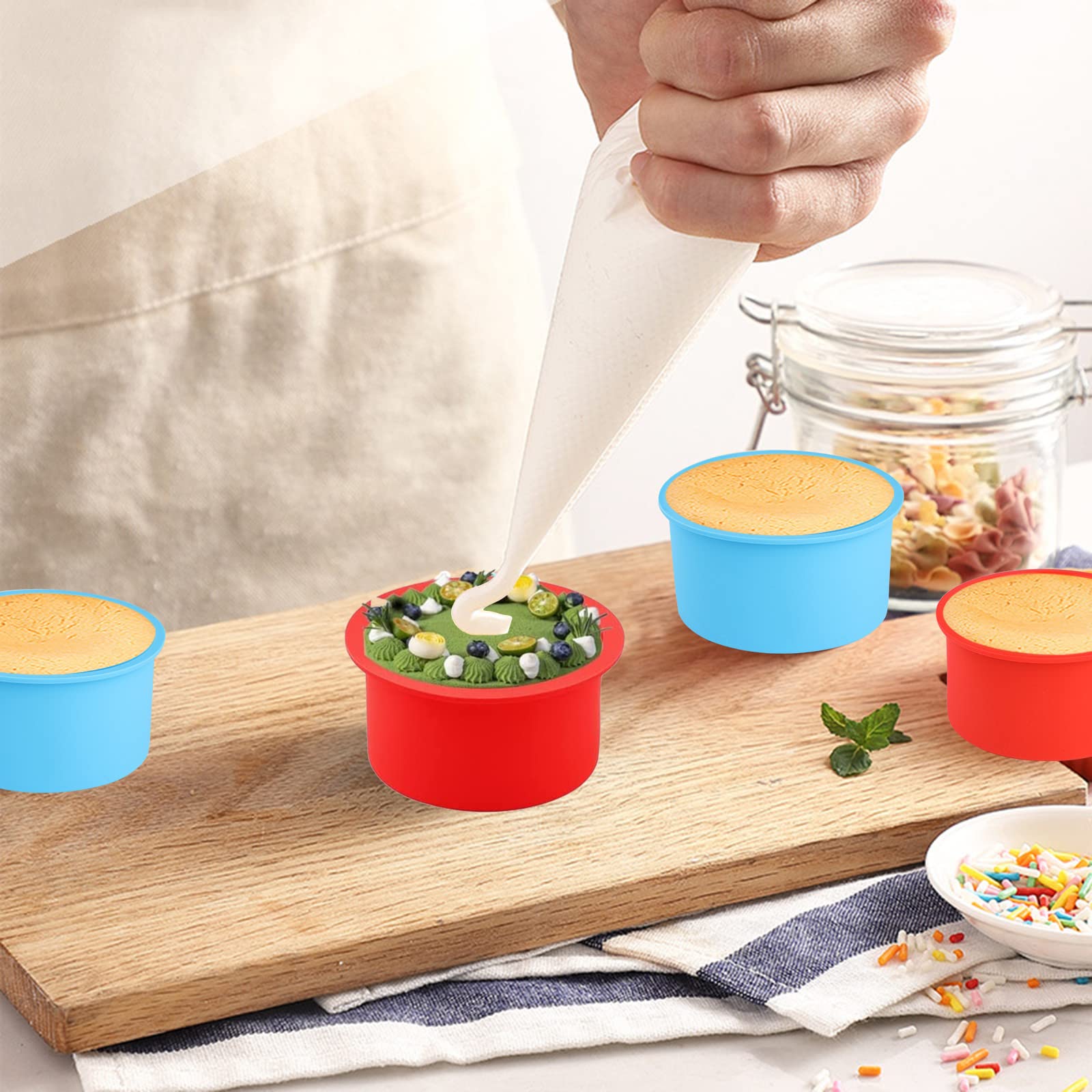 Mini tortiere in silicone da 10,2 cm, confezione da 4 teglie antiaderenti, stampo a sgancio rapido per torte a strati, formaggio e arcobaleno