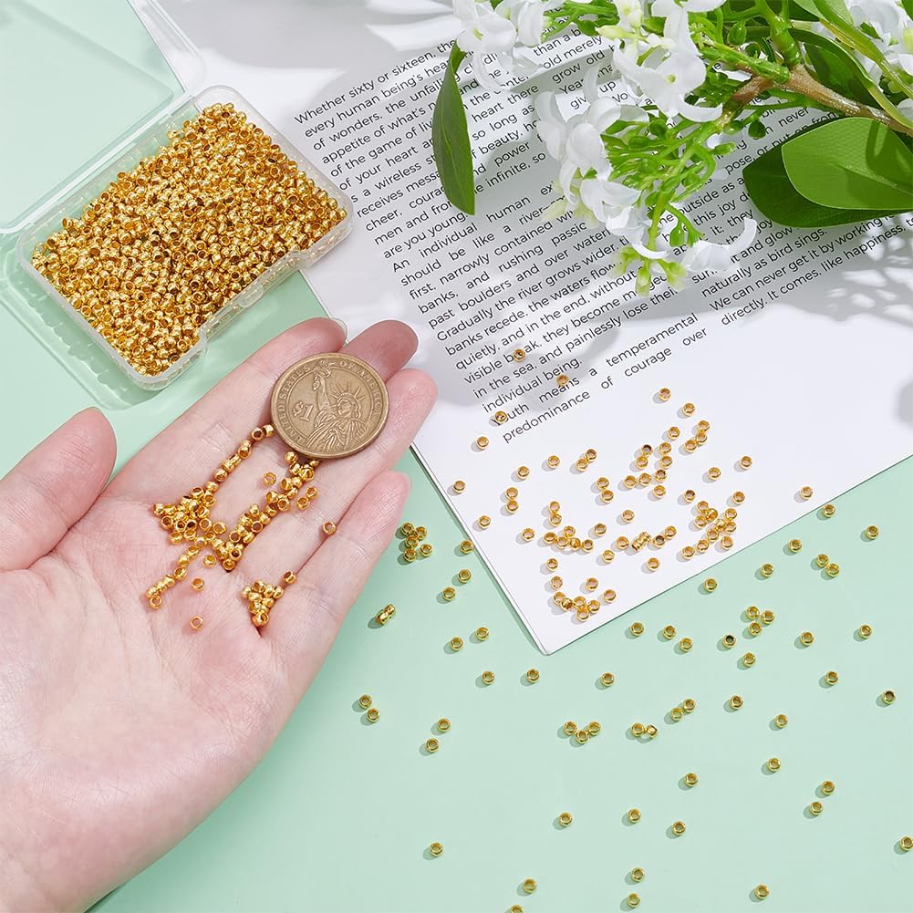 UNICRAFTALE 1000Pcs Golden Round Crimp Beads Rondelle Spacer Beads Tiny Crimps Metal Bead Findings for DIY Bracelet Necklace Jewelry Making Hole 2mm - Image 2