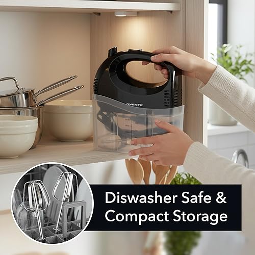 Miniatura 7 de OVENTE - Batidora de mano eléctrica de 5 velocidades con varilla de mezcla de acero inoxidable, estuche de almacenamiento a presión, motor portátil