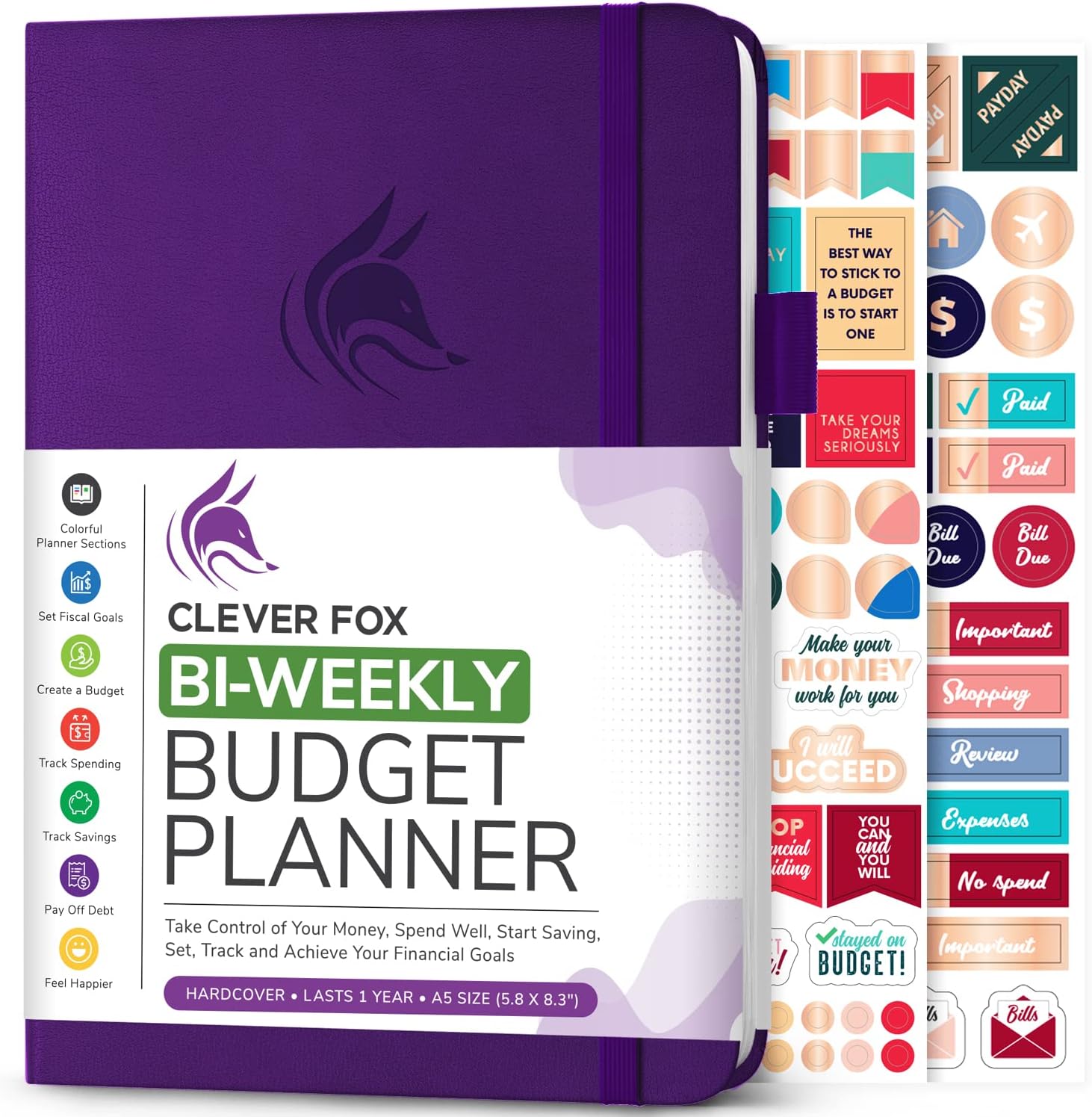 Clever Fox Bi Weekly Budget Planner – Undated Financial Planner Organizer Budget Book – Expense Tracker Notebook, Budgeting Planner, Bill Planner, Finance Planner to Manage Your Money, A5–Purple