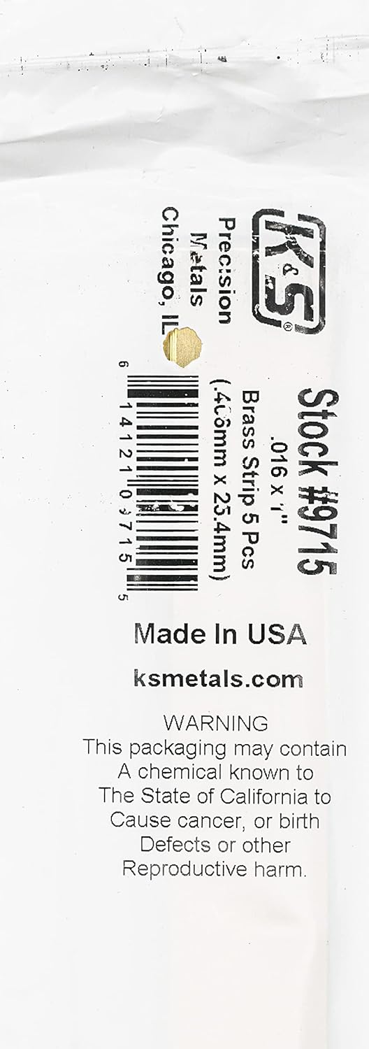 K&S Precision Metals Brass Strip 9715 – 0.016" Thick x 1" Wide x 36" Long – DIY Crafts, Electrical, Jewelry Making, Modeling, Made in USA, 5 Strips