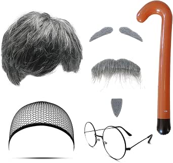 Dxhycc Old Man Costume Set - Halloween Accessories With Glasses, Inflatable Cane & Moustache - View #8