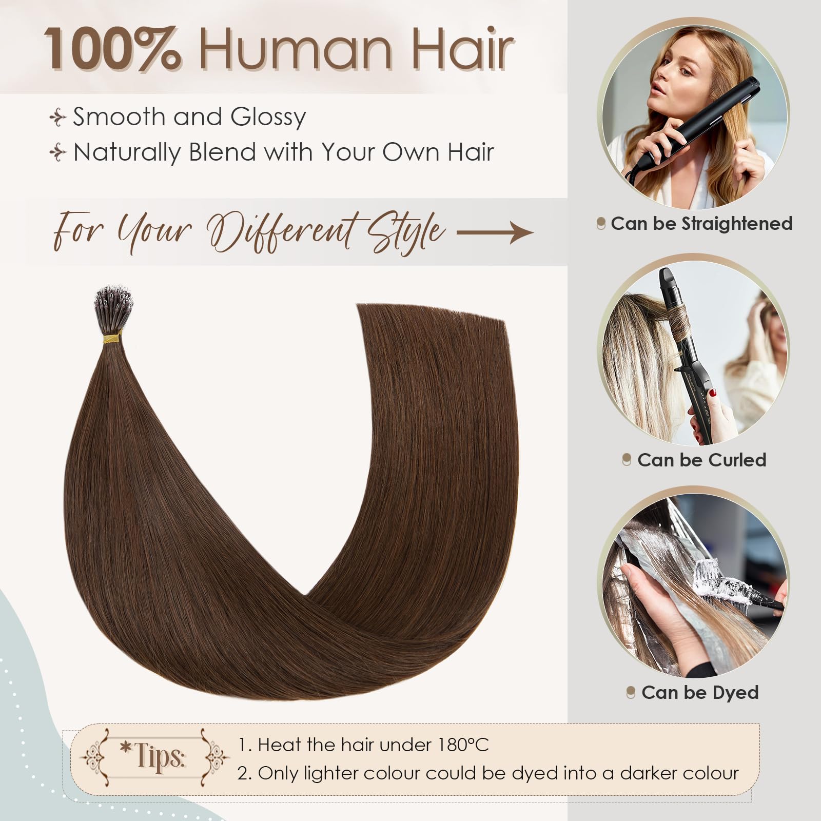 Elailite Nano Ring Hair Extensions Real Human Hair Brown With Nano Beads Cold Fusion 50 Strands Straight Long (#4 Medium Brown - Image 4