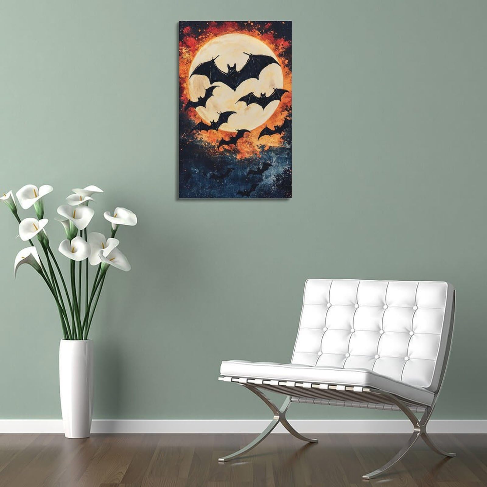 Modern Home Print - Poster da parete su tela, poster di Halloween, con sagoma di pipistrello e sciame al chiaro di luna, con sagoma misteriosa e ha un festival, decorazioni per Halloween, 50 x 75 cm