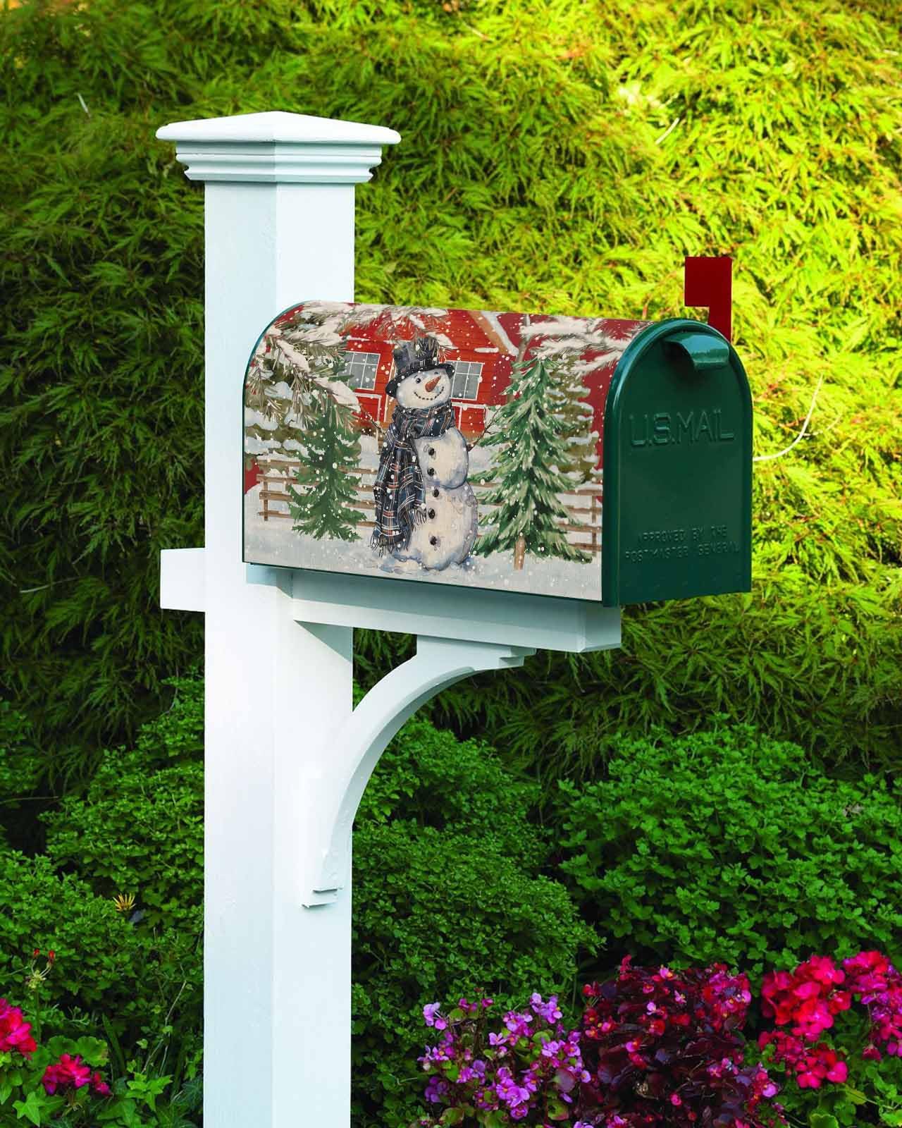 Merry Christmas Mailbox Cover - 21x18" Red Winter Wrap For Standard Mailboxes