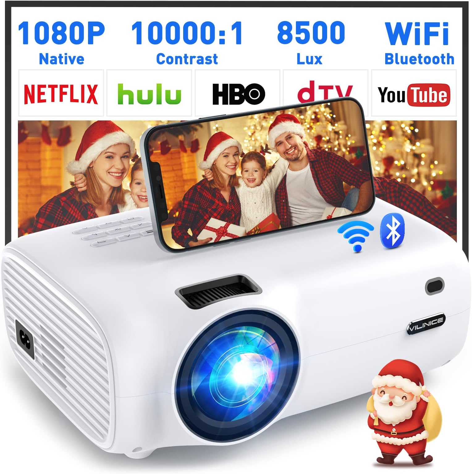 Mini Projector, 5G WiFi Bluetooth Projector Support 4K, Sync Screen&Zoom, 8500 Lumen 1080P Full HD Projector Compatible with HDMI/USB/AV/VGA/SD for TV Stick/PC/Android iOS Phone