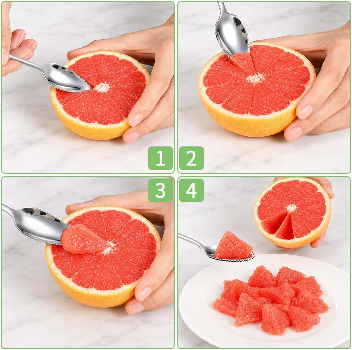 Berglander Grapefruit Spoons 6 Pieces, Stainless Steel Utensil Set, Serrated Edge & Thick Handle for Grapefruit, Kiwi, Apple, Citrus Fruit, Dessert, Dishwasher Safe