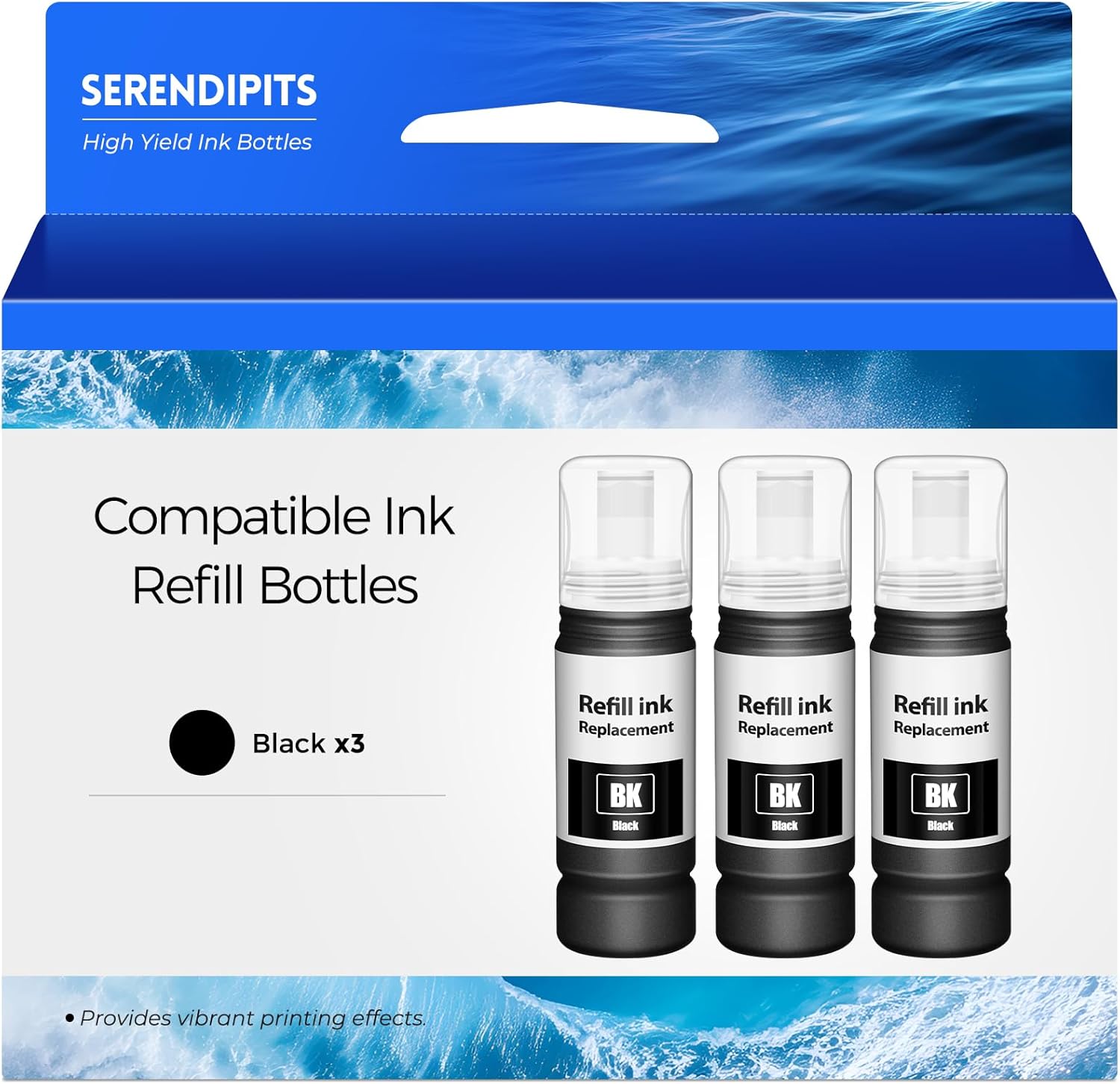 Compatible for EPT522 Black Ink Bottles ET 2800 ET 4800 ET 2803 ET 2400 Replacement for Ink Refill Bottles Black for 2800 4800 ET-2720 ET-2840 ET2400 ET2800 ET4800 ET-4700 ET-4810 2400 Printer, 3 Pack
