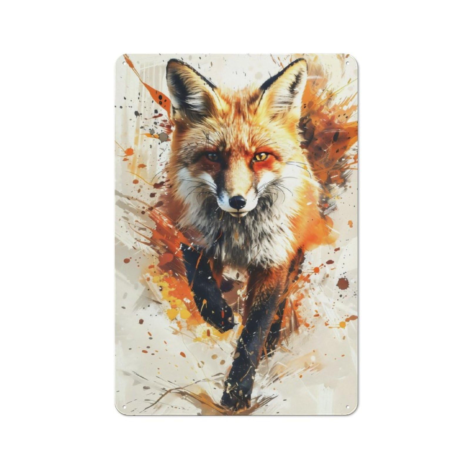 Splash Watercolor Fox Rustic Tin Sign 30x20cm for Café Or Home Bar, Suited to Hospitality Decor Collectors