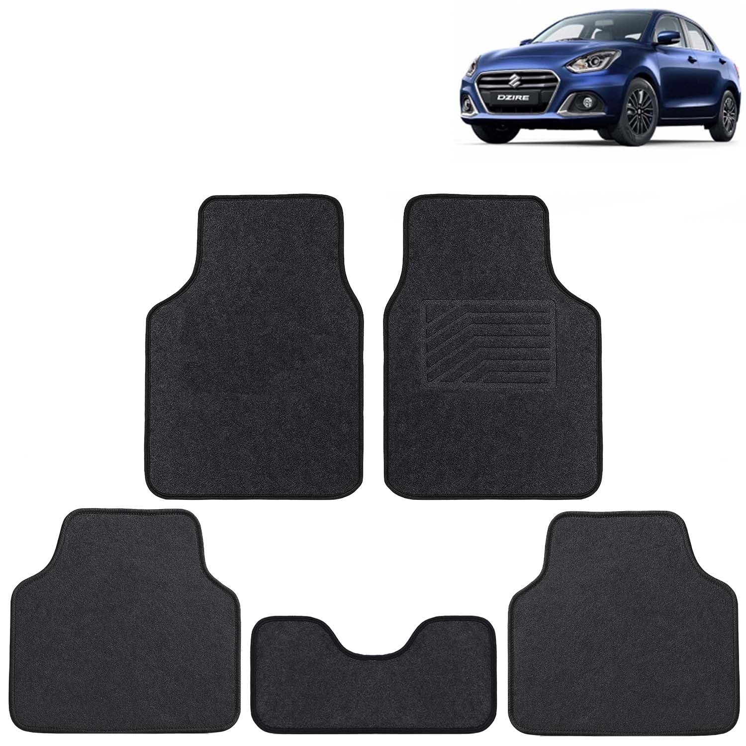 KINGSWAY Accessories Carpet Foot Mats Compatible with Maruti Suzuki Swift Dzire (Year 2020-2024 - All Model) | Set of 5 Pcs | Universal Fit Anti Slip Design Car Floor Mats | Black