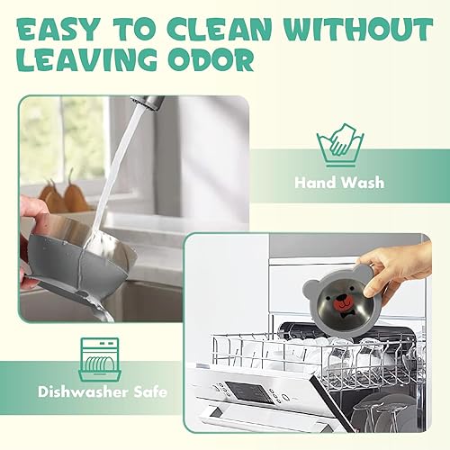 Miniatura 6 de MR. CHOU Juego de cuencos para bebé con cuchara y tenedor, cuencos aislados de acero inoxidable 188 de doble capa con ventosa de silicona y tapas