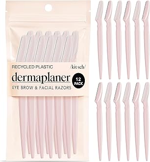 Kitsch Dermaplaning Blades for Face - Facial Razor Blades for Women and Men | Eyebrow Razor & Facial Hair Remover | Exfoliates Facial Skin, Eyebrow Shaper | Dermaplaning Tool, 12pcs