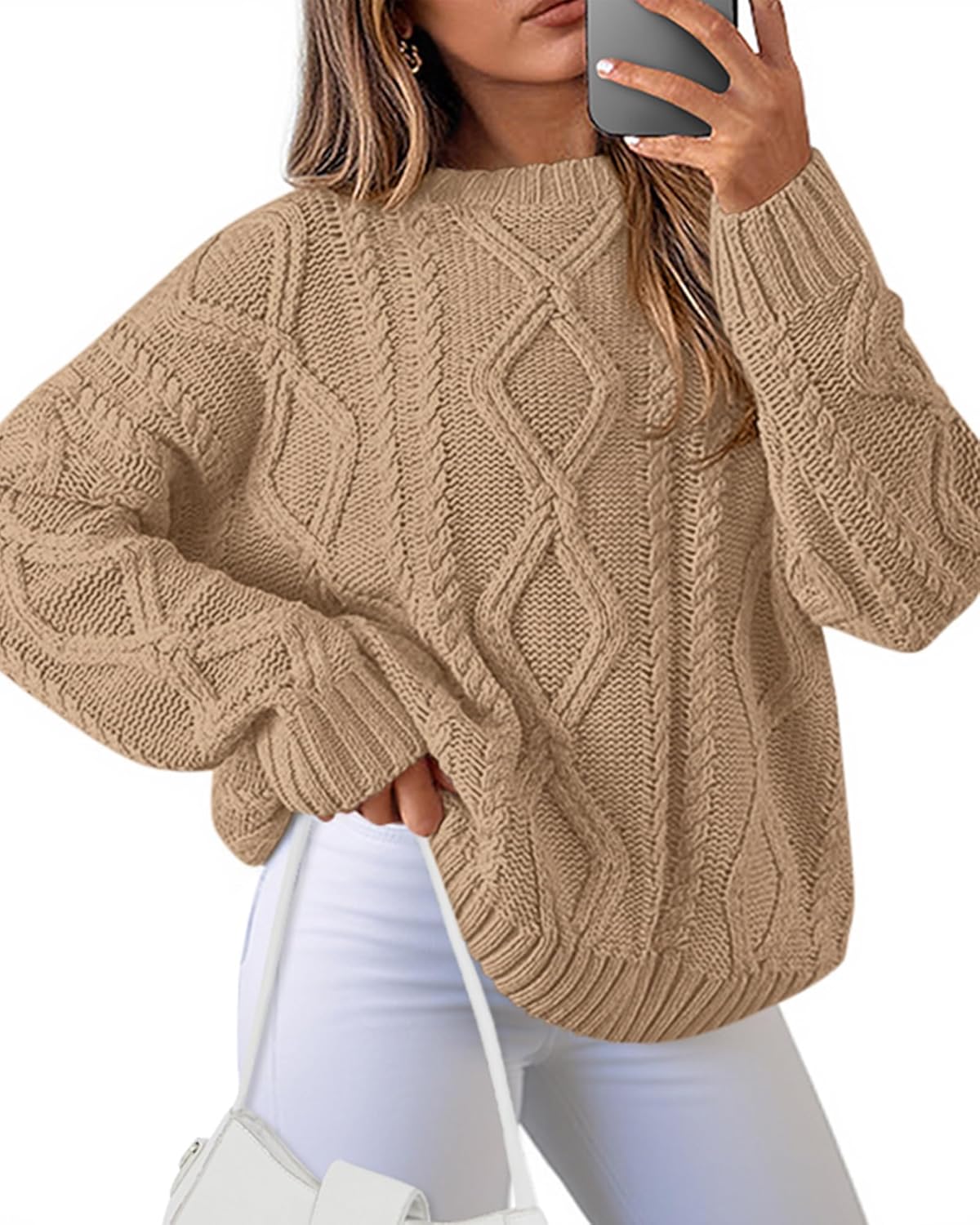BTFBM Casual Women Long Sleeve Sweater 2026 Fall Ribbed Knit Pullover Loose Crewneck Cable Sweater Jumper Tops
