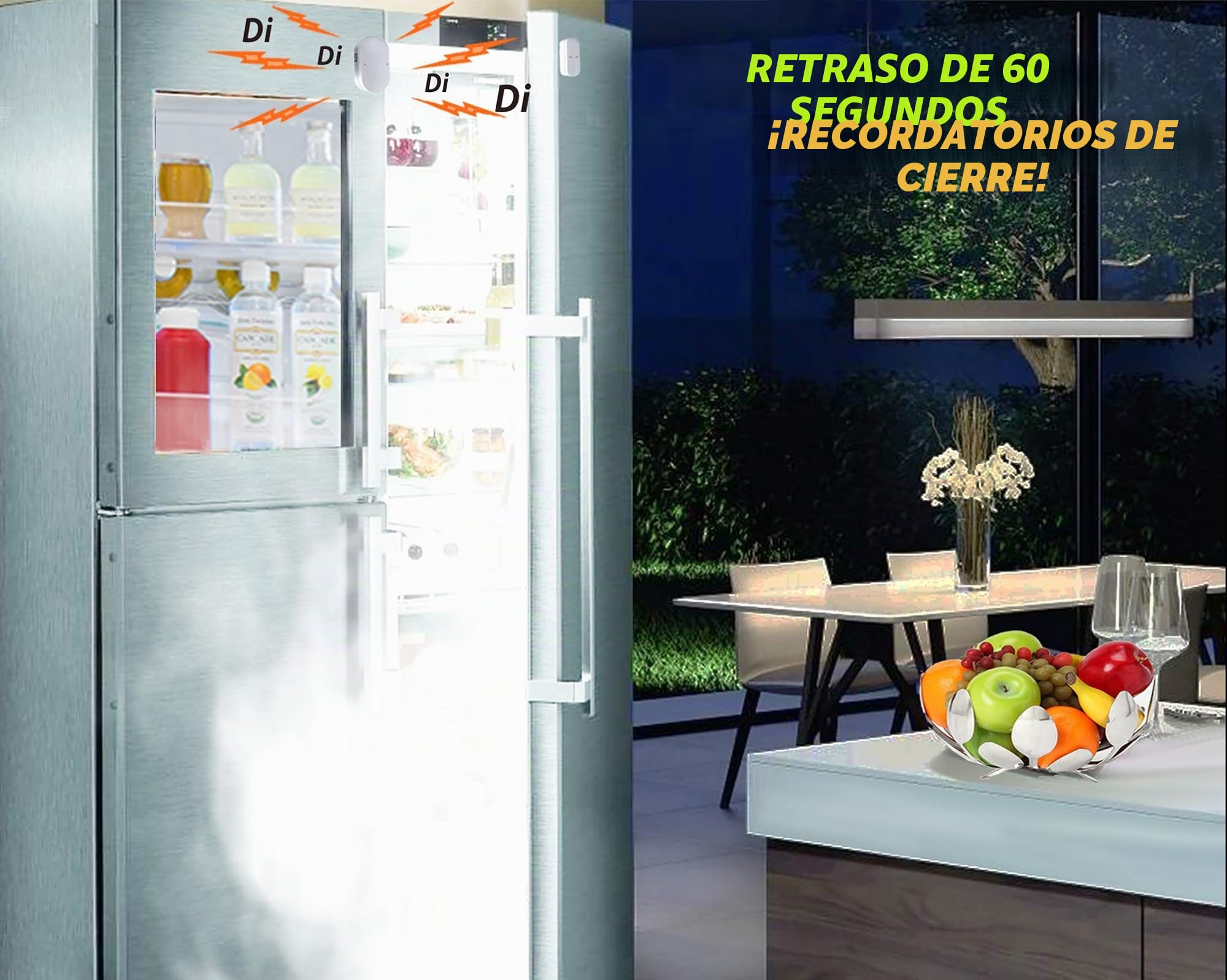 Alarma de Puerta de congelador con retardo de 60 Segundos, recordatorios de 2, 3 y 4 Minutos, Alarma o Timbre para Puerta de refrigerador y Nevera, bajo/Alto 80 a 110 dB (Blanco)