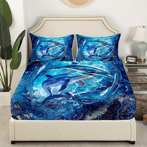 Miniatura 129 de jejeloiu Sea Turtle Sheet Set Ocean Creature Themed Sheets with Deep Pocket Fitted Sheet Sea Underwater World Bed Sheets Set Bed Reptile Tortoise