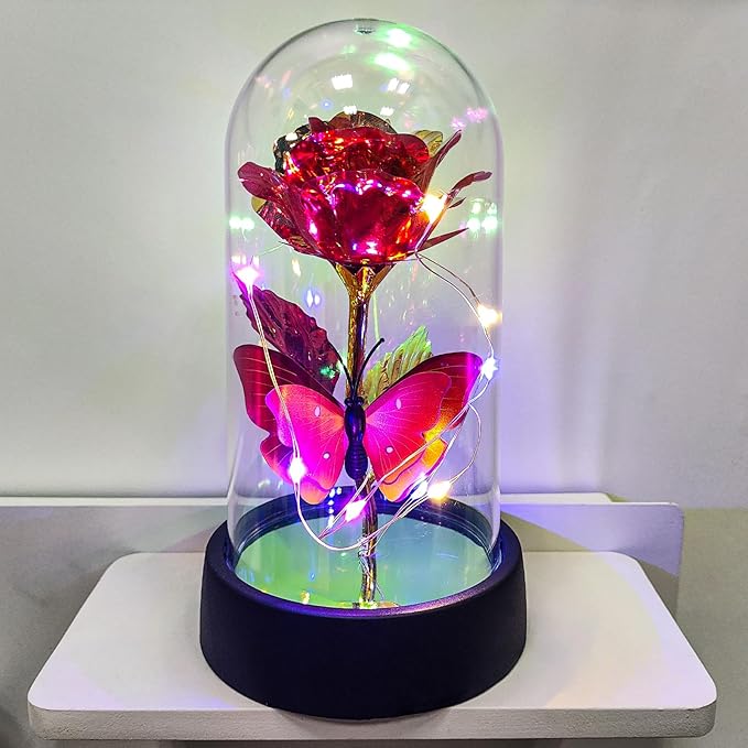 YXOTJHS YXOTJHS Glass Rose in Glass Dome, Light Up Flower, Eternal Roses - Valentines Day Gifts for Her, Mothers Day Roses Gifts for Mom, Womens Gifts for Christmas - Galaxy Rose, Birthday Gift