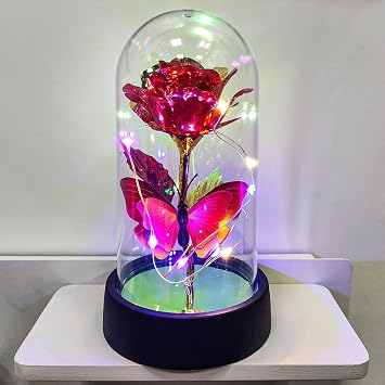 YXOTJHS Glass Rose in Glass Dome, Light Up Flower, Eternal Roses - Valentines Day Gifts for Her, Mothers Day Roses Gifts for Mom, Womens Gifts for Christmas - Galaxy Rose, Birthday Gift