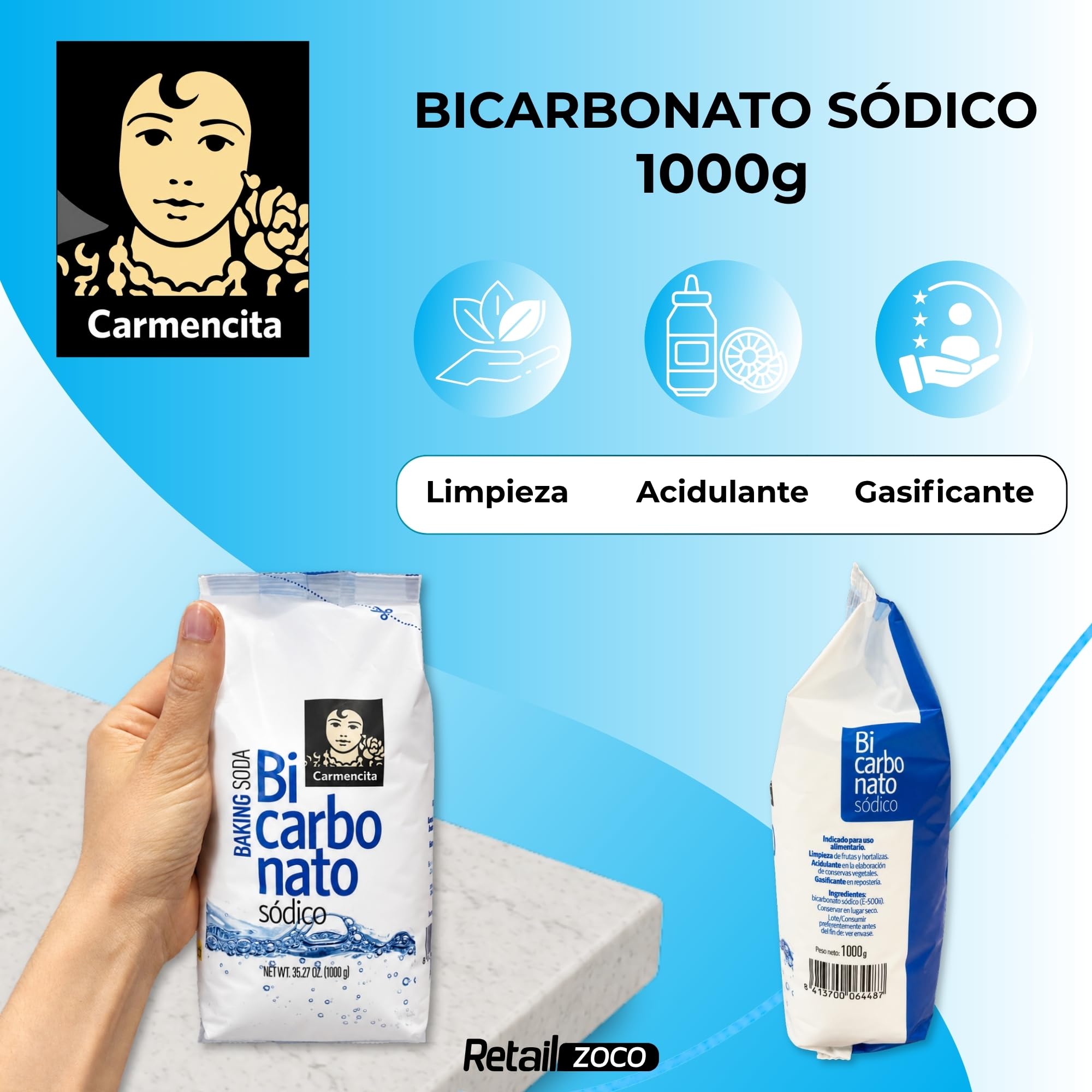 Bicarbonato de sodio alimenticio 1000 gr