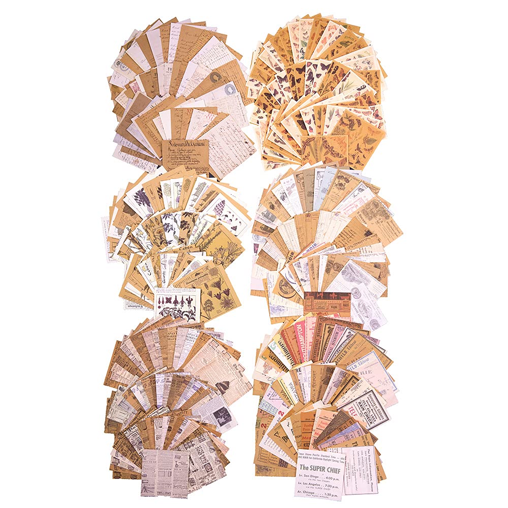 MOLNESO Vintage Paper 360pcs, Old Fashioned Scrapbook paper for Junk Journal Scrapbooking, Antique Decorative Paper Newspaper Botanical Butterfly Illustration Book Pages, Thick Scrap Paper sheets