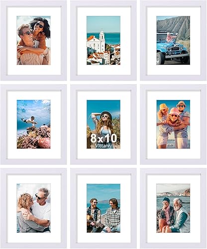 Vista 174 de Vittanly - Juego de 9 portarretratos, plexiglás resistente a rupturas, exhibe fotos de 12 x 12 pulgadas o, con paspartú, de 8 x 8 pulgadas, marcos