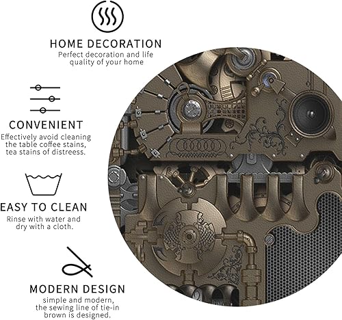 Miniatura 4 de Juego de 4 posavasos de cuero, posavasos personalizados para mesa de café, posavasos mecánicos, posavasos fáciles de limpiar para bebidas, tazas de